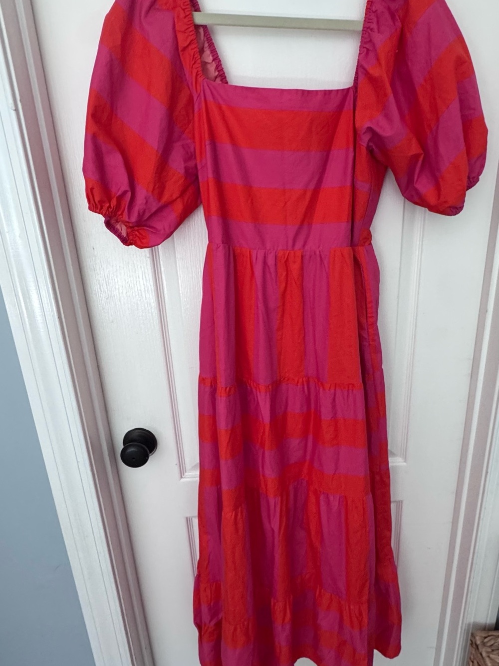 NWT SUGARLIPS Pink and Red Striped Puff-Sleeve Maxi Dress